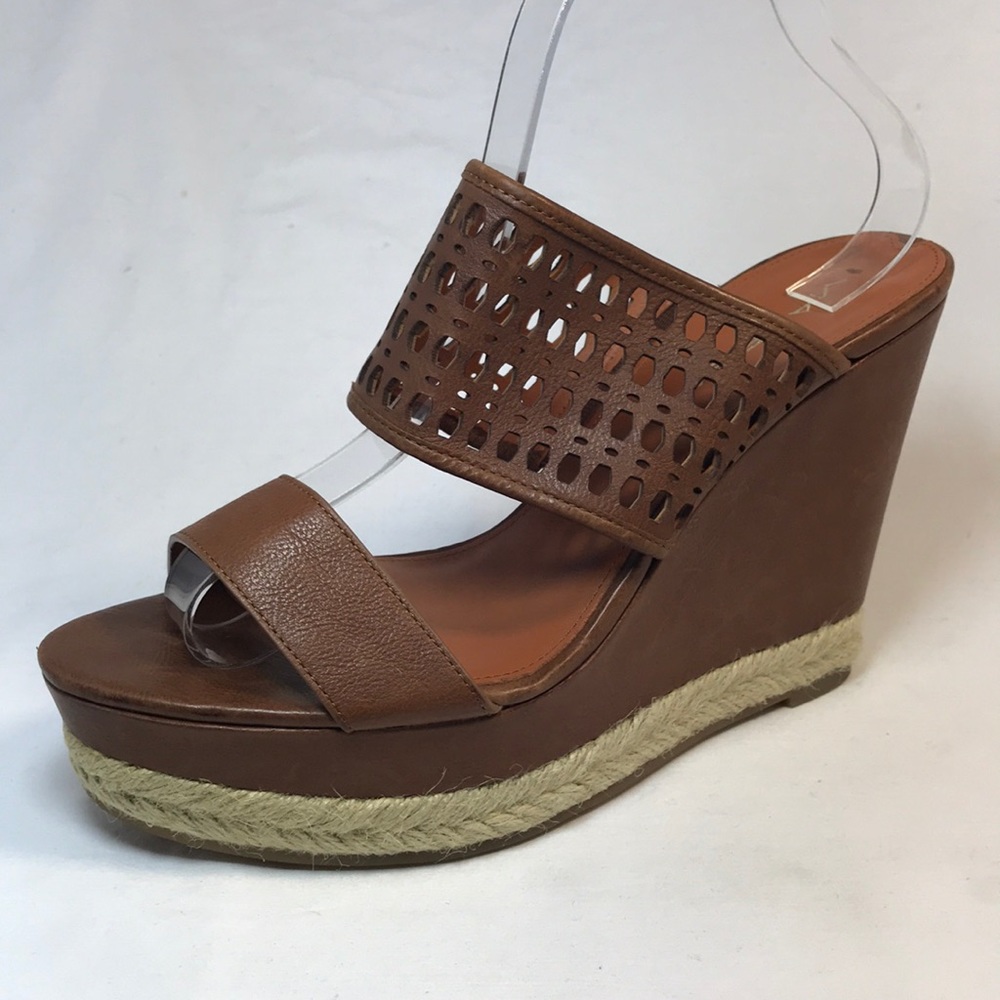 VIA SPIGA wo’s wedge sandal cognac leather Sz 9